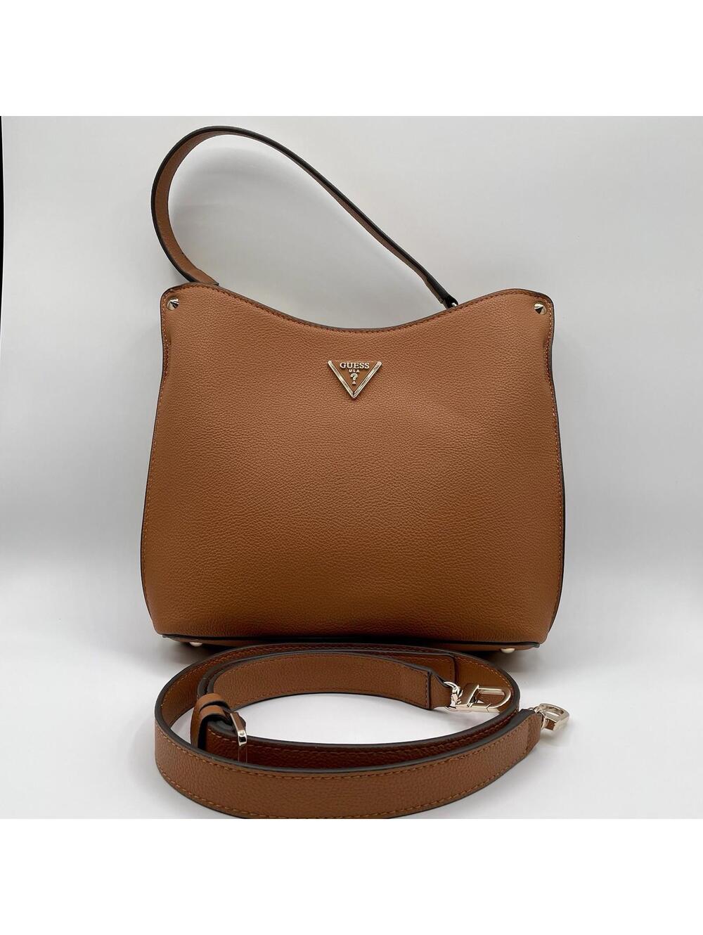 GUESS Meridian Hobo Purse Brown Handbag With Crossbody Strap EUC - BG877802